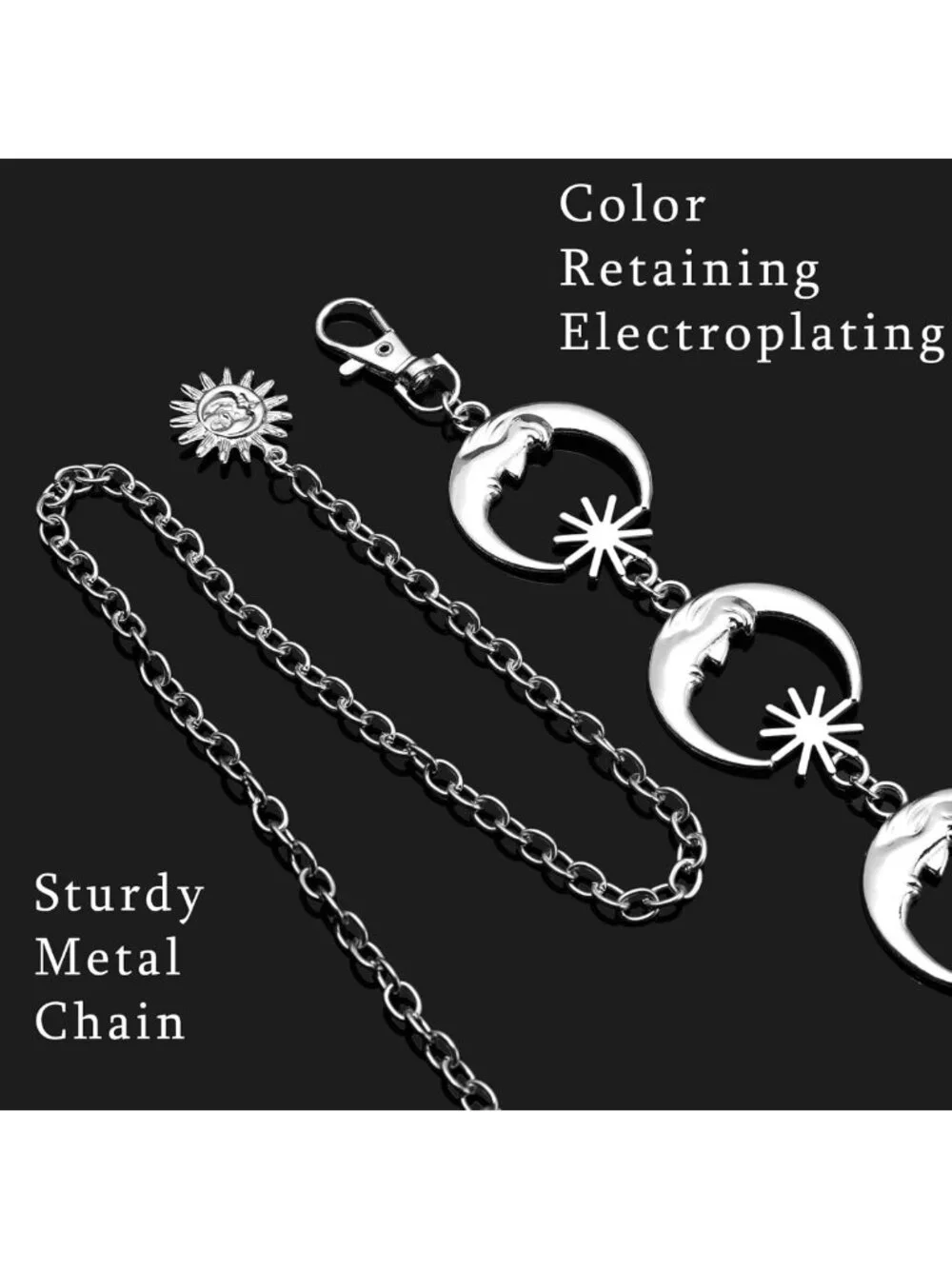 Adjustable Metal Chain Belt for Women - Sun Moon Western Style Waist Accessory